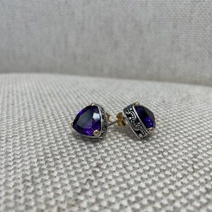 Amethyst Sterling Silver 18K Yellow Gold Earrings